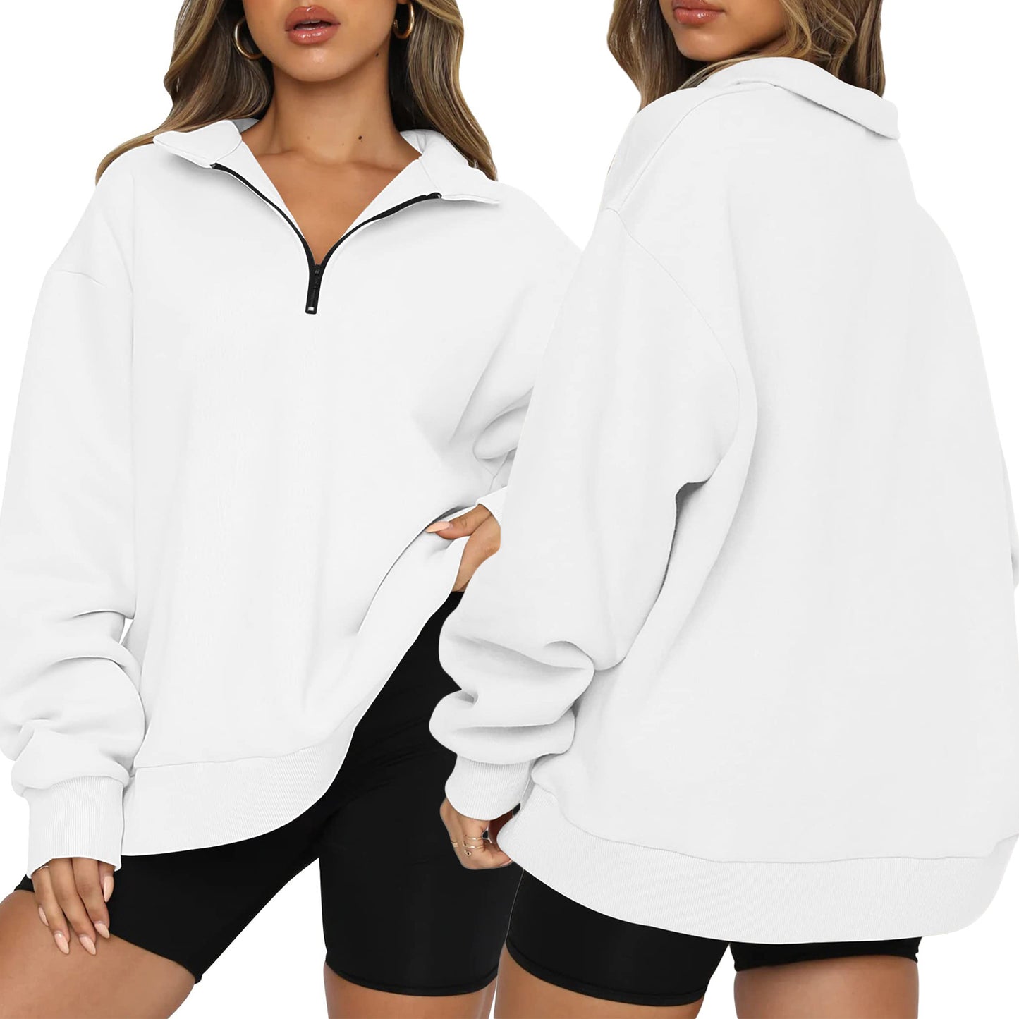 Women's Zipped Stand Collar Pullover Pocket Casual Loose Women's Sweater, Sweater