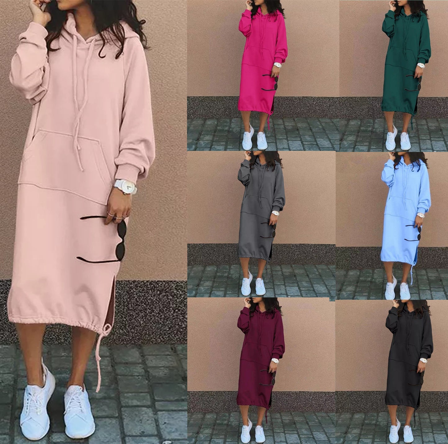 Women's Simple Fashion Street Long Pocket Hooded Drawstring Women's Sweater, Sweater