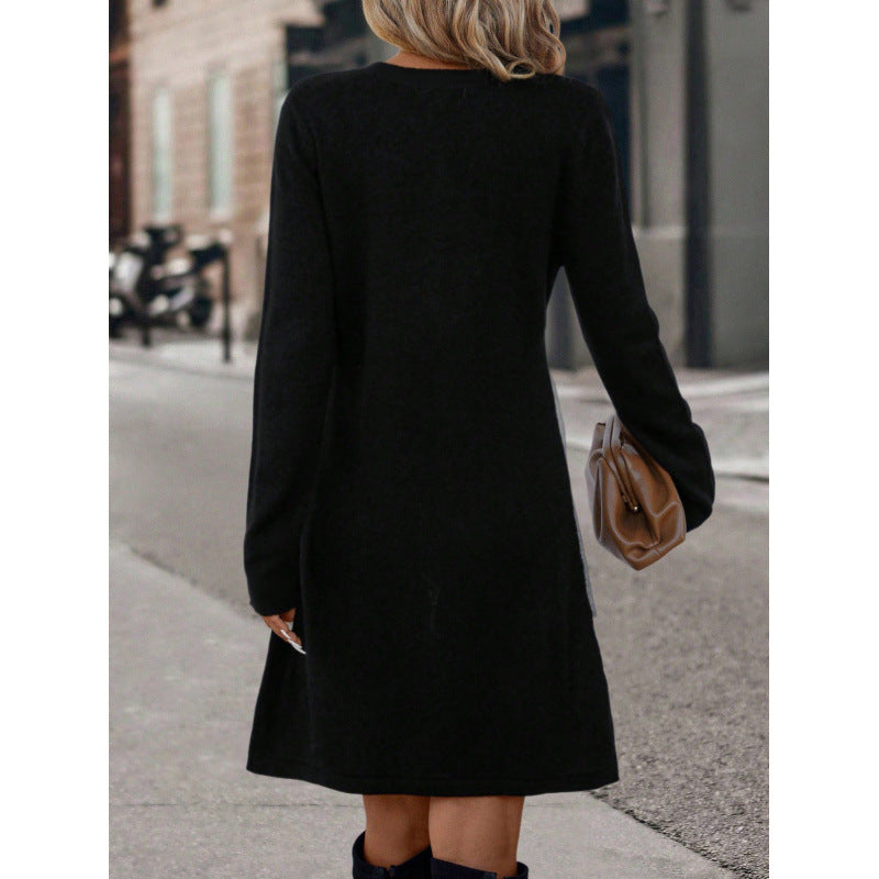 Trendy Stylish Pretty Patchwork Knitting Regular Dress