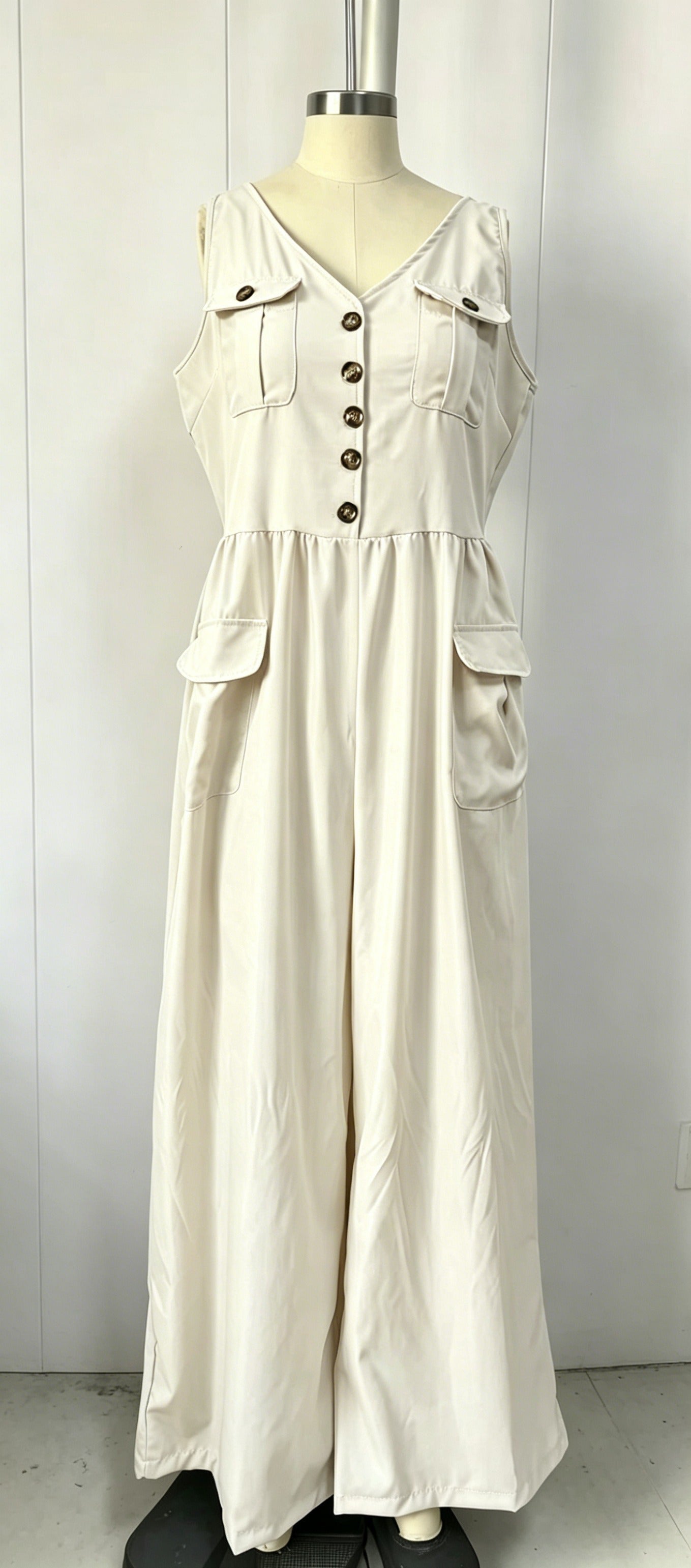 Women's Summer Solid Color Buttons Loose Casual Women's Jumpsuit/clothing
