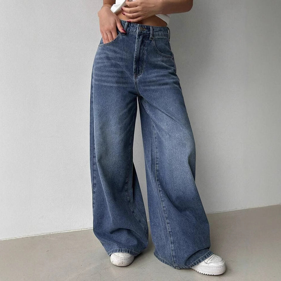 Women's Turkish Light Blue Wide Leg High Waist Loose Pants