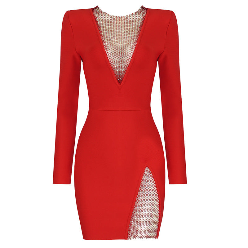 Sexy Net Drill Long Sleeve Bandage Dresses