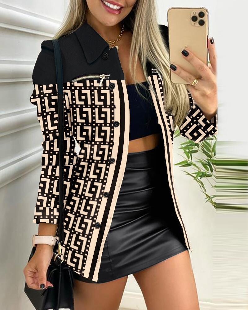 Women's Long-sleeved Single-breasted Zipper Printing Lapel Jackets
