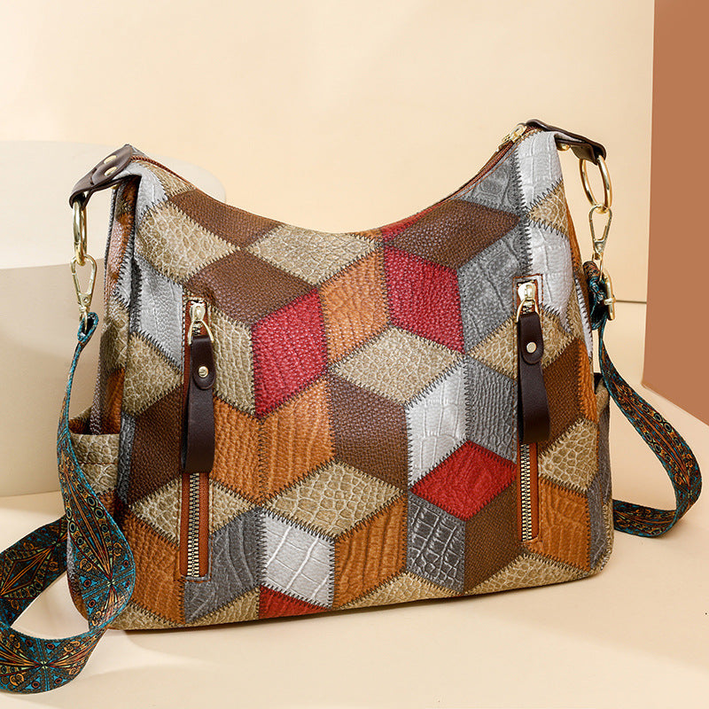 Women's Retro Mom Contrast Color Large Capacity Bags