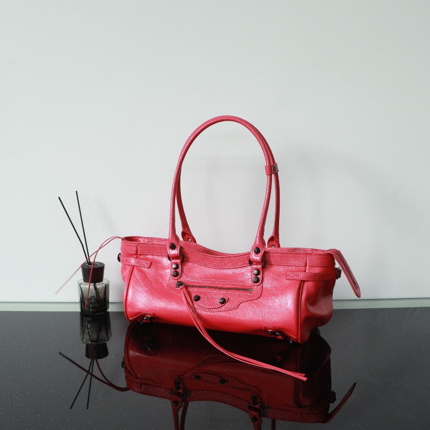 Punk Hot Rivet First Layer Cowhide Armpit Bags