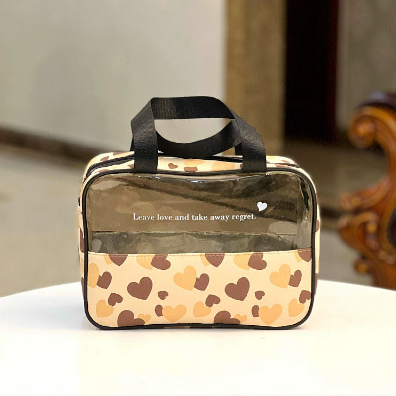Zipper Translucent Love Peach Heart Flocking Large Capacity Portable Handbags