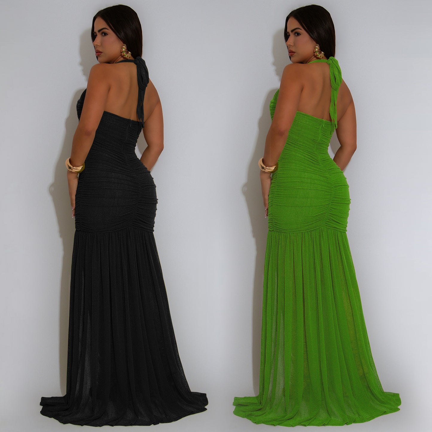Women's Fashion Wear Summer Mesh Sexy Slit Solid Dresses