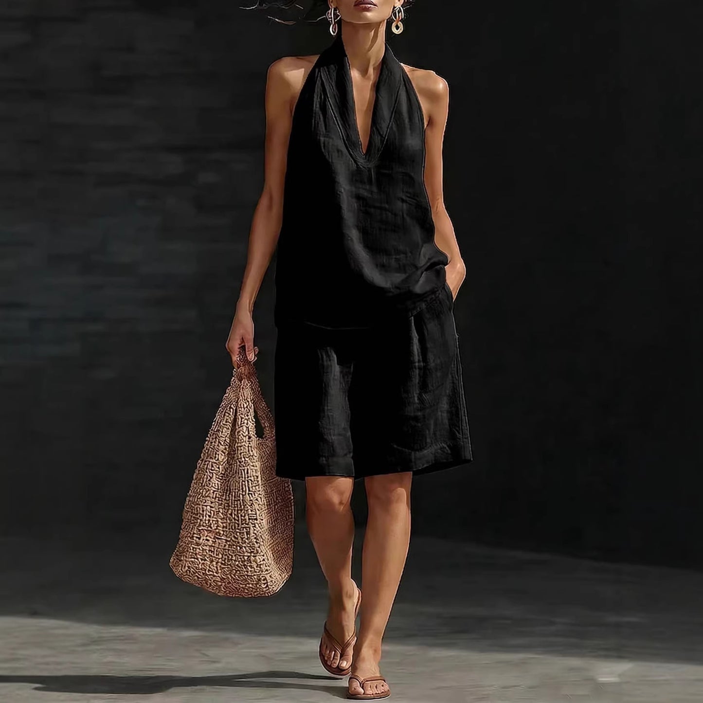 Pretty Casual Women's Halter Sleeveless Set Fashion Casual Suit