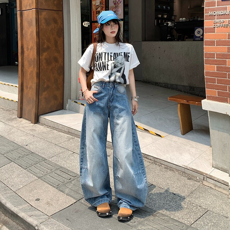 Women's Mei Style Retro Washed Loose Straight Pants