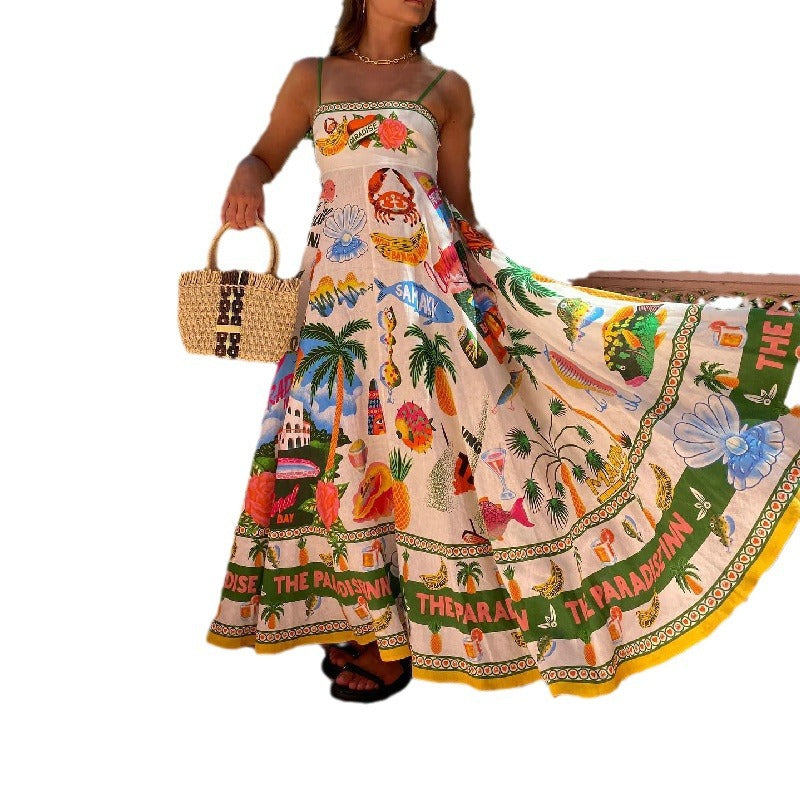 Women's Spring Sexy Sling Iti Printing Sleeveless Dress