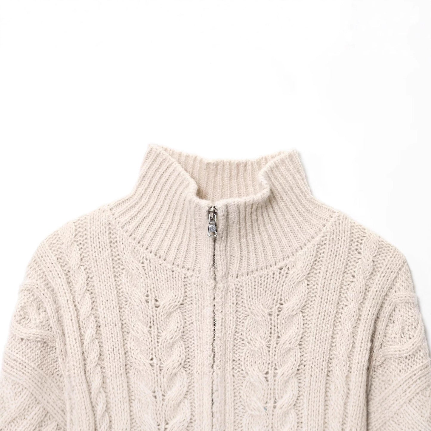 Women's Stand Collar Long Sleeve Twist Knitted Knitwear