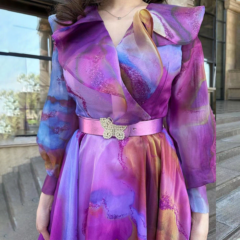 Women's Printed Wide Hem Gauzy Dress Commuter Dresses