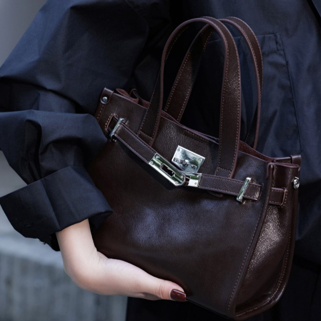 Women's High-grade Hand-held Genuine Leather Kelly Niche Tote Bags