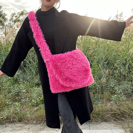 Imitation Fur Plush Candy Color Cute Shoulder Bags
