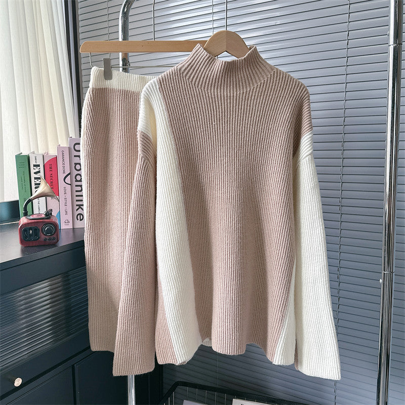 Women's Idle Style Design Color Matching Turtleneck Sweaters