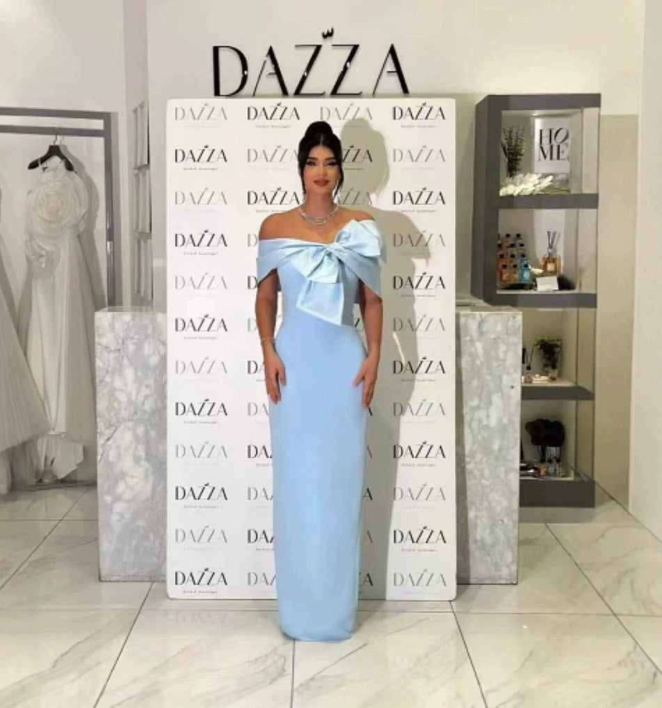 Blue Bandage One-piece Dress Elegant French Dresses