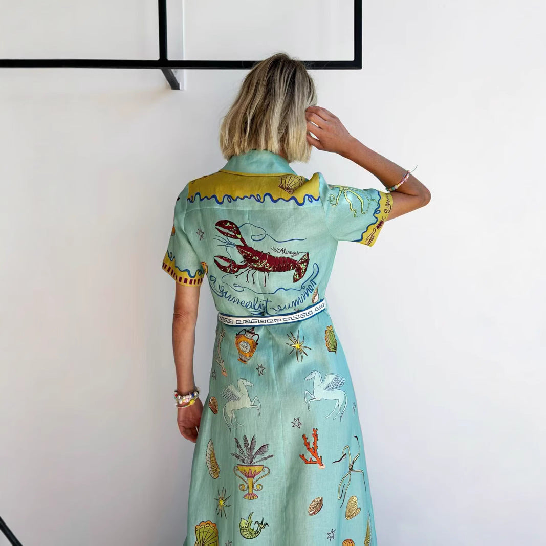 Iti Lantern Sleeve Casual Fashion Linen Dresses