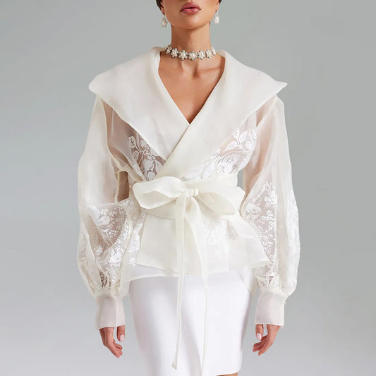 Women's Autumn Vintage Court Style Sexy Collar Blouses