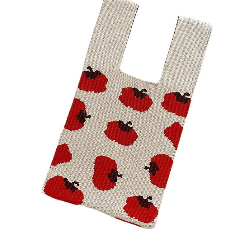 Women's Capacity Tomato Knitted Portable Storage Korean Handbags