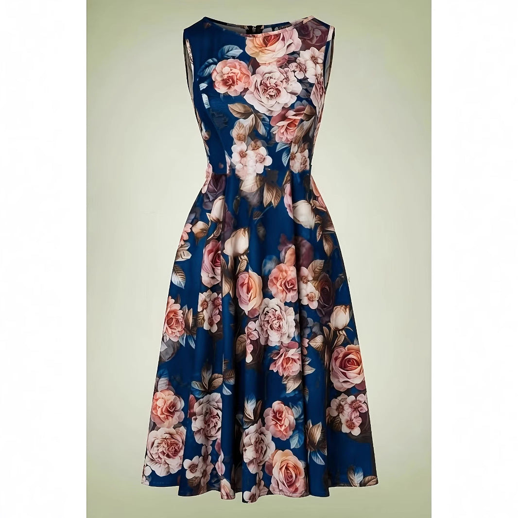 Women's Summer Retro Hepburn Style Fashion Sleeveless Dress