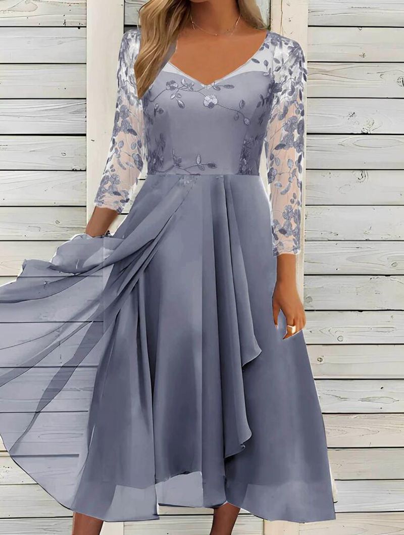 Dress Chiffon Patchwork Mesh Hollow Long Dresses