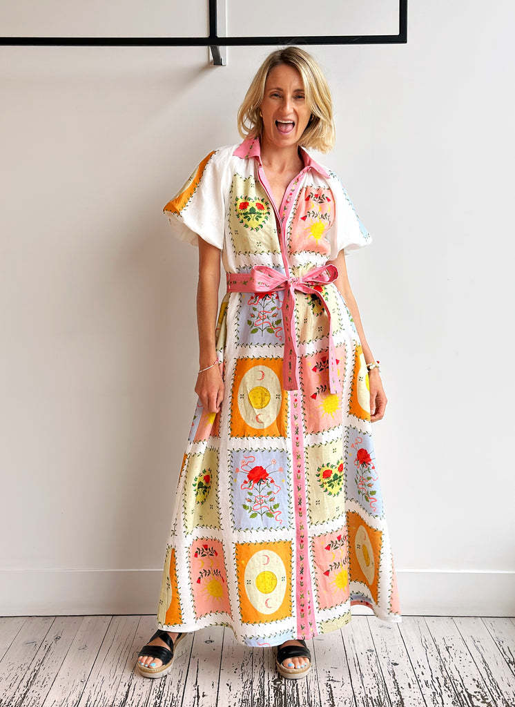 Women's Smiley Linen Loose Large Swing Dress Dresses