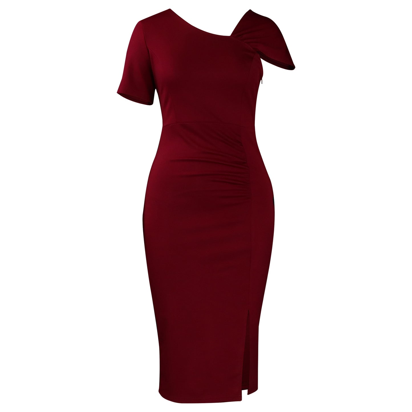 Women's Fashionable Elegant Solid Color Diagonal Collar Tight Waist Dress