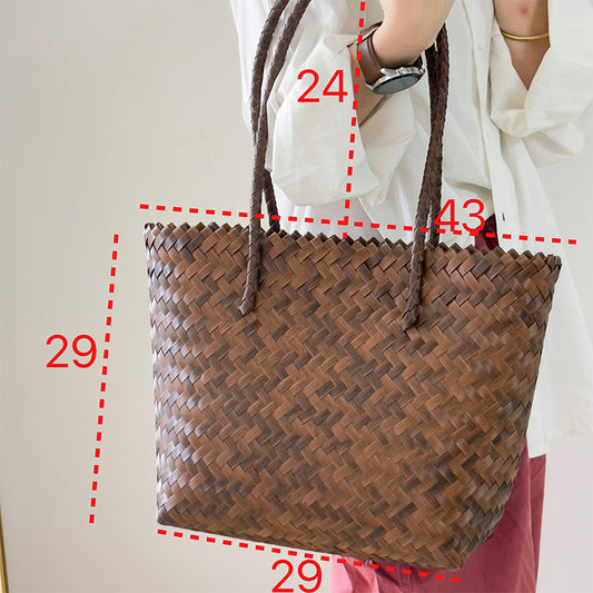 Vintage Rattan Bamboo Hand-woven Vegetable Basket Tote Bags