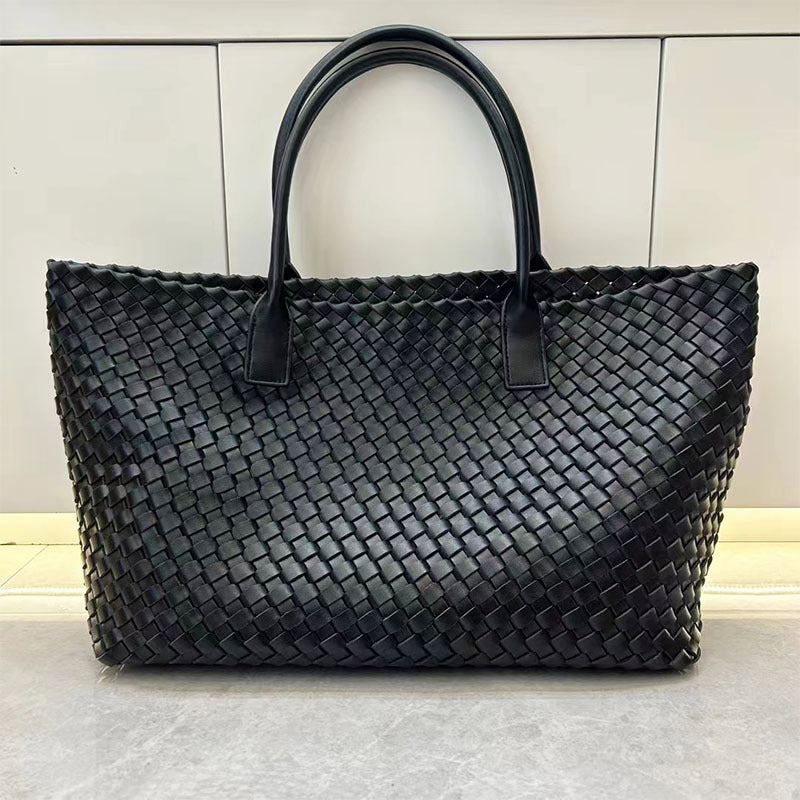 Women's Genuine Leather Design Woven Shopping Big Bags