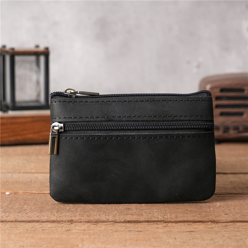 Leather Cowhide Crazy Horse Brown Zipper Card Holder