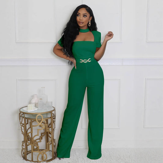 Women's Elegant Personalized Scarf Sleeve Wide Leg Jumpsuits