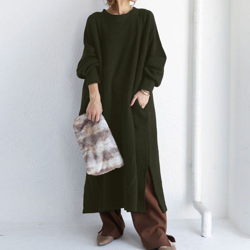 Crew Neck Cotton American Pullover Solid Color Hoodie Women's Sweater, Sweater