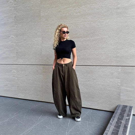 Women's & Men's Green American Retro Draping Mop Machete Loose Women's Jeans