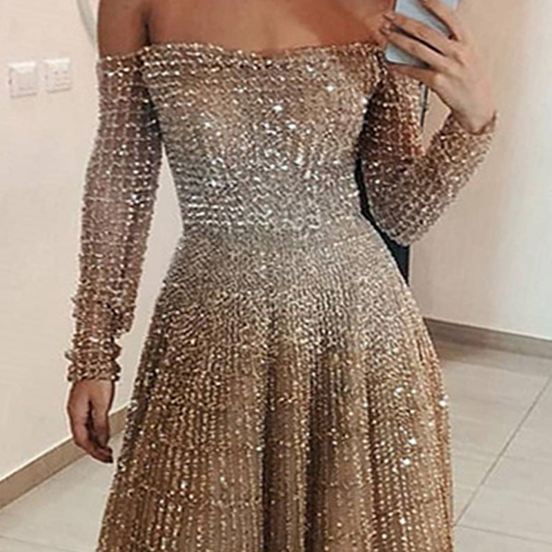 Women's Spring Shiny Tube Long Sleeve Dress Dresses
