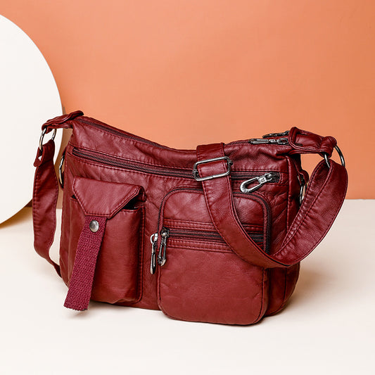 Women's Washed Leather Mother Fashionable Large Capacity Shoulder Bags