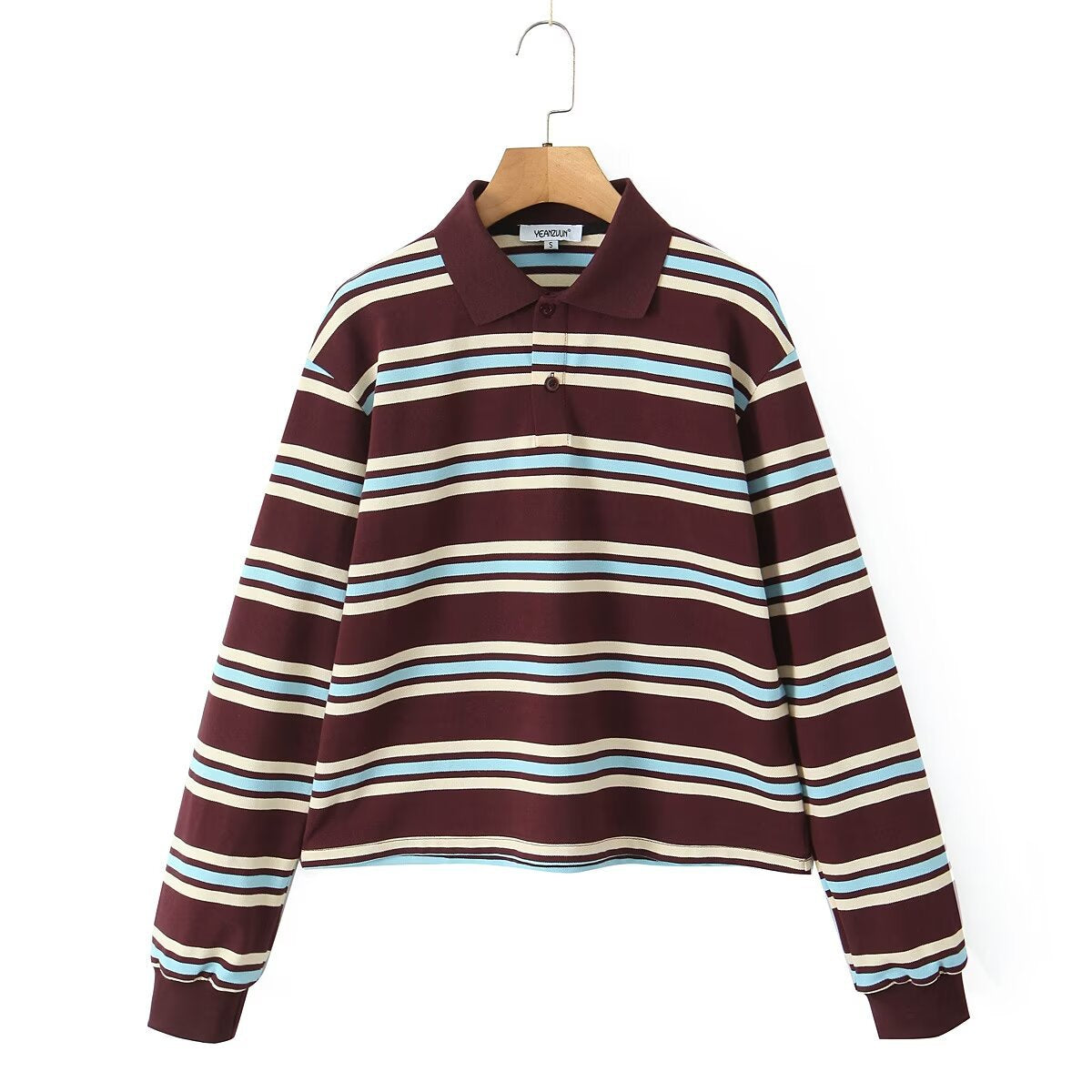 Women's Stripe Color Effect Collar Casual Long Blouses