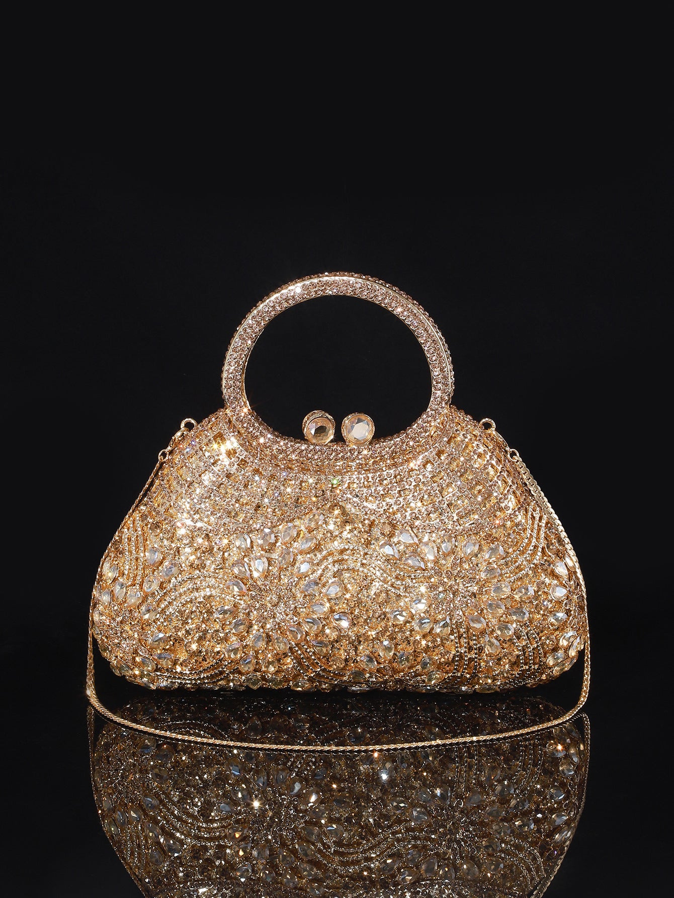 Shiny Champagne Bottle Rhinestone Bow Crystal Chain Evening Bags