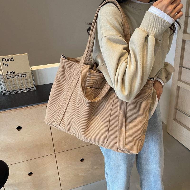 Women's Corduroy Large Capacity Totes Commuter Cloth Bags
