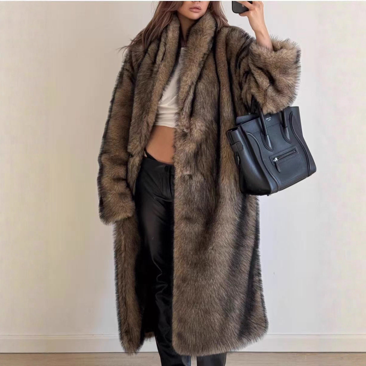 Faux Fur Lengthened Green Collar Fashion Coats