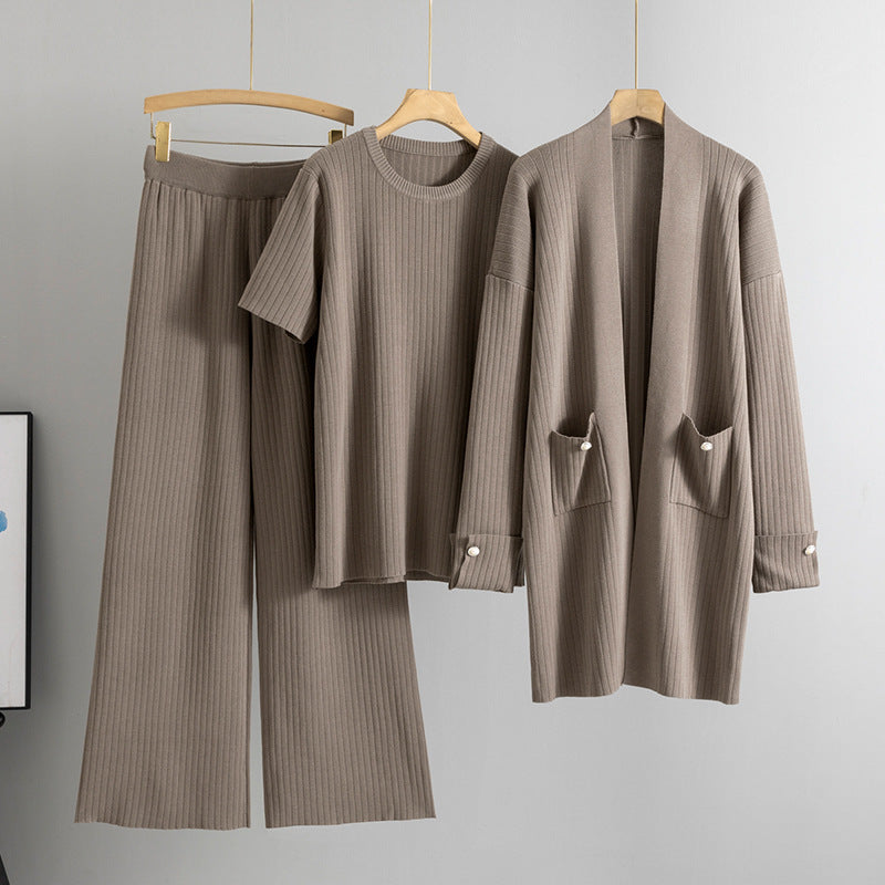 Casual Women's Elegant Knitting Mid-length Three-piece Fashion Casual Suit