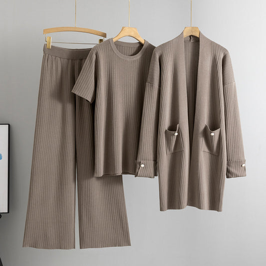 Casual Women's Elegant Knitting Mid-length Three-piece Fashion Casual Suit