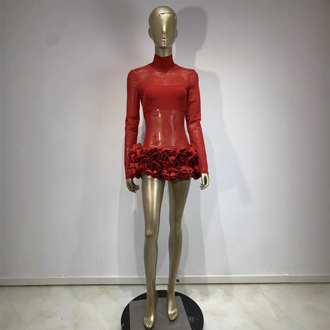 Sexy Dress Hot Mesh Tight Flower Dresses