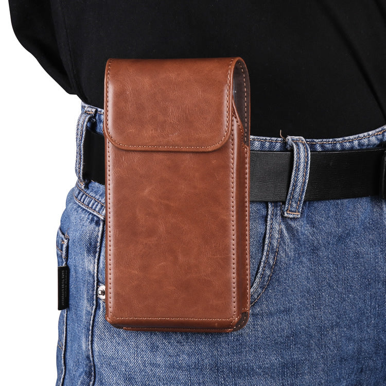 Vertical Magnetic Snap Wrist Hanging Leather Male Elderly Phone Bags