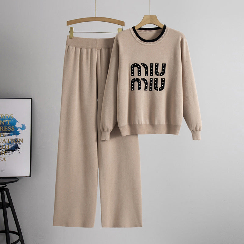 Women's Bead Long Sleeve High Waist Wide Suits