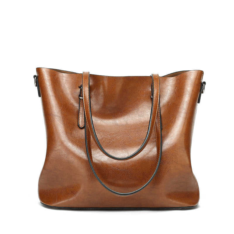Women's Oil Wax Leather Retro Easy Matching Tote Bags