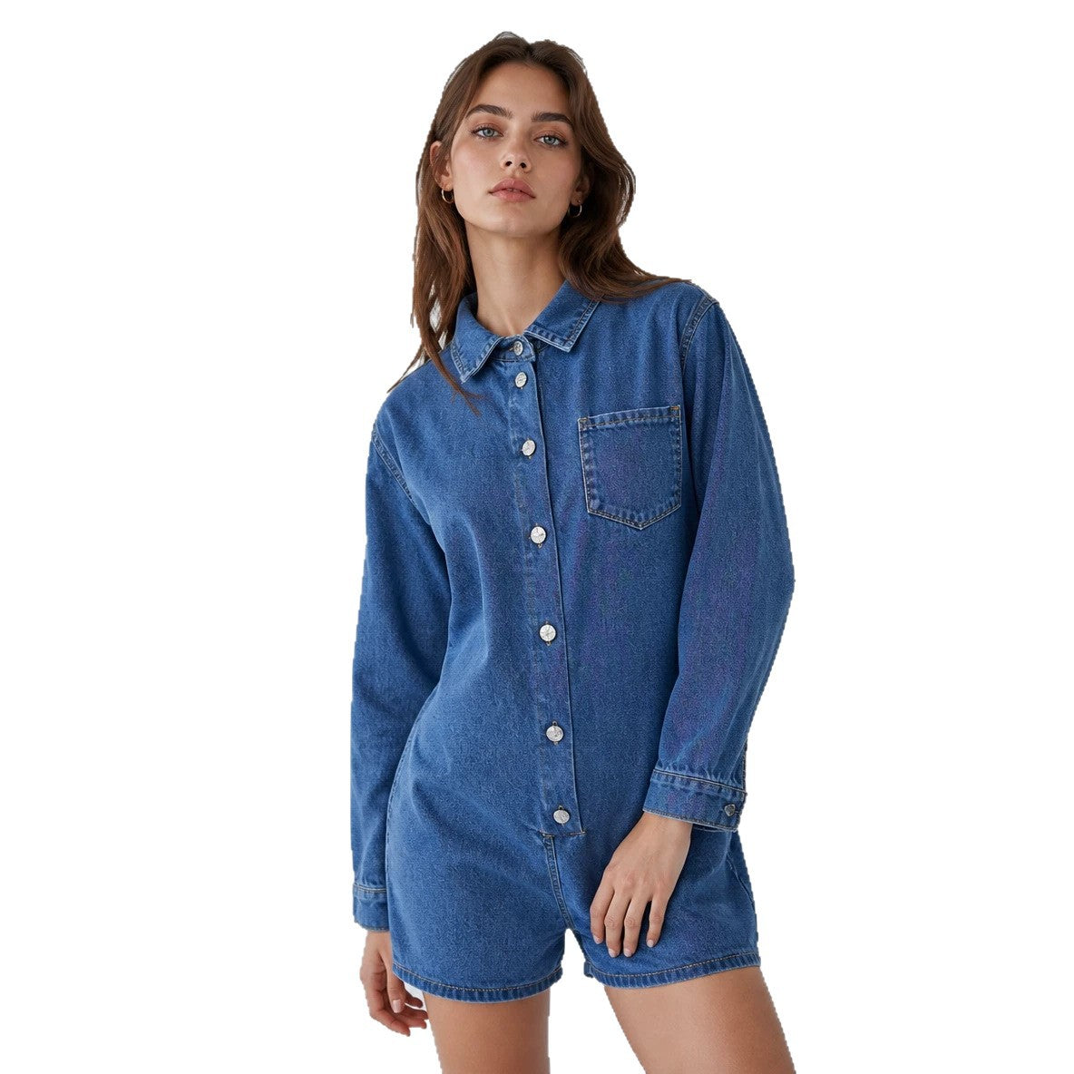 Women's Long Sleeve Casual Loose Cowboy Siamese Women's Jumpsuit/clothing