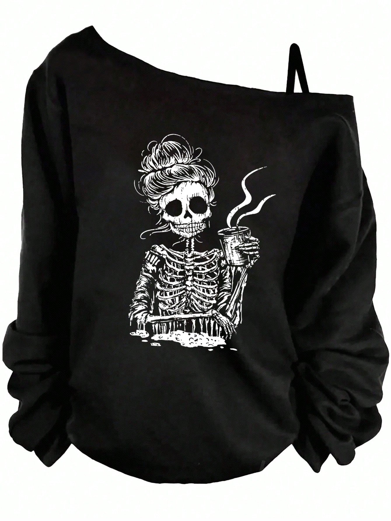 Women's Sling Solid Color Printing Long Sleeve Trendy Women's T-shirt