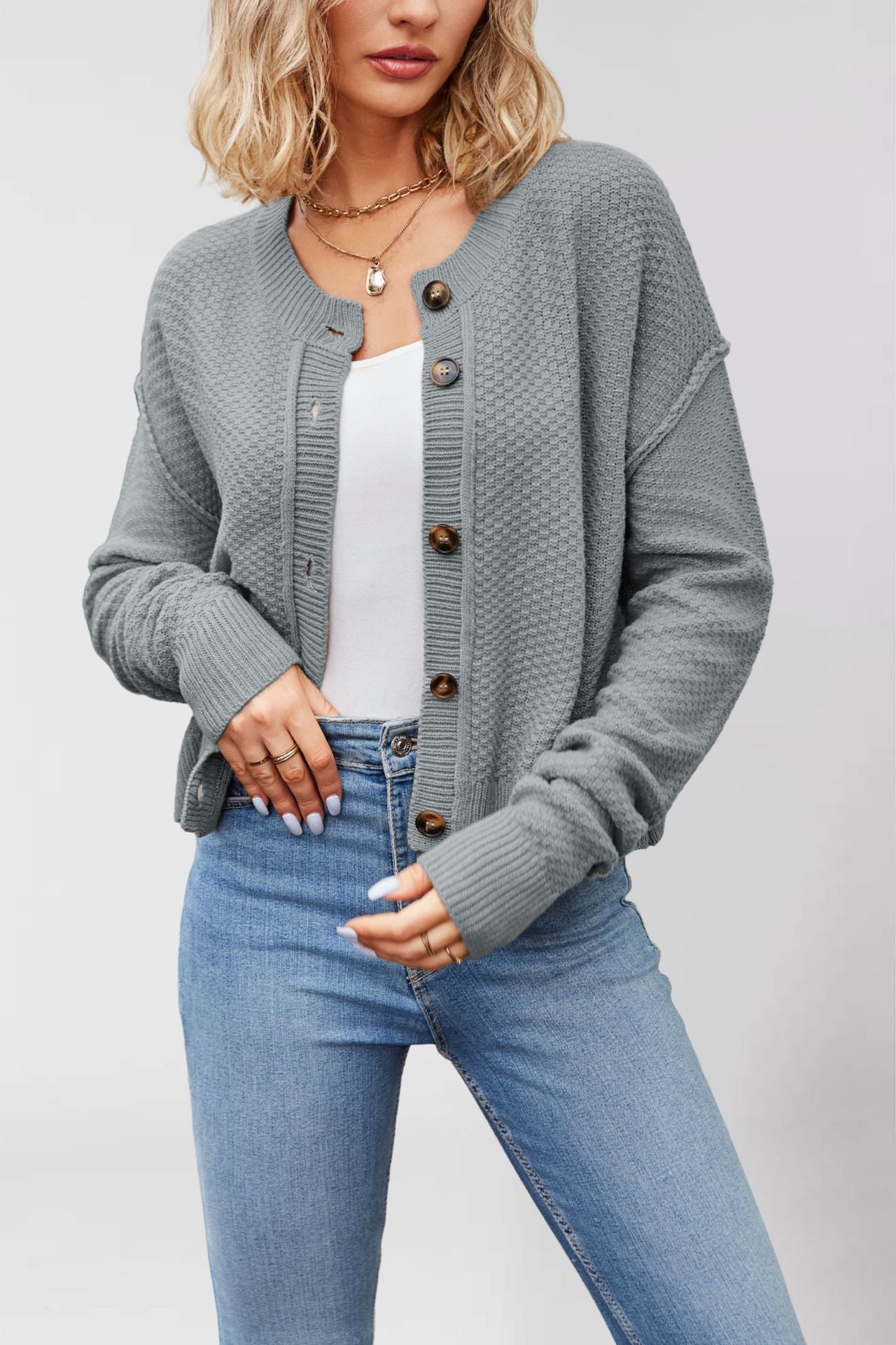 Women's Unique Knitted Single-row Button Commuter Sweaters