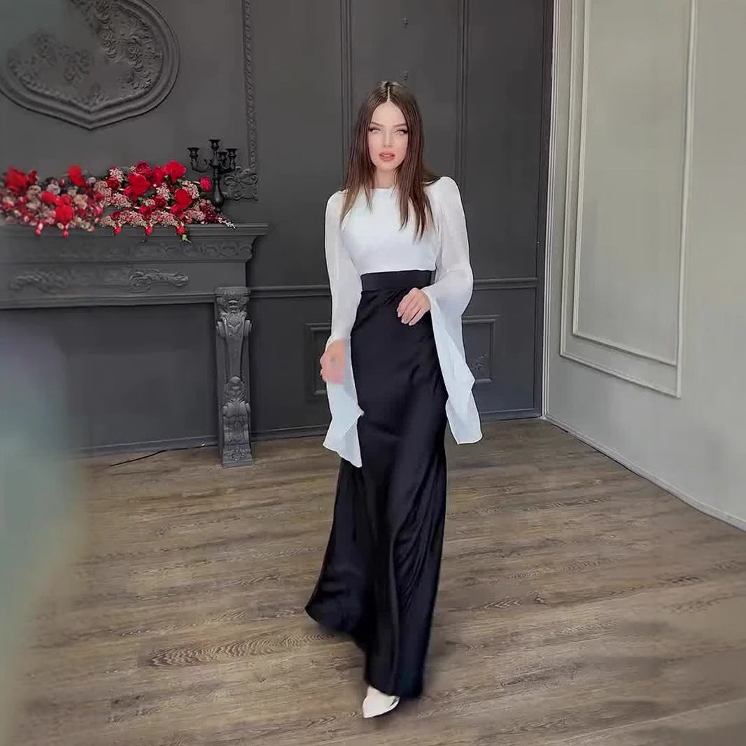 Yarn Large Swing Sleeve Length Satin Dresses