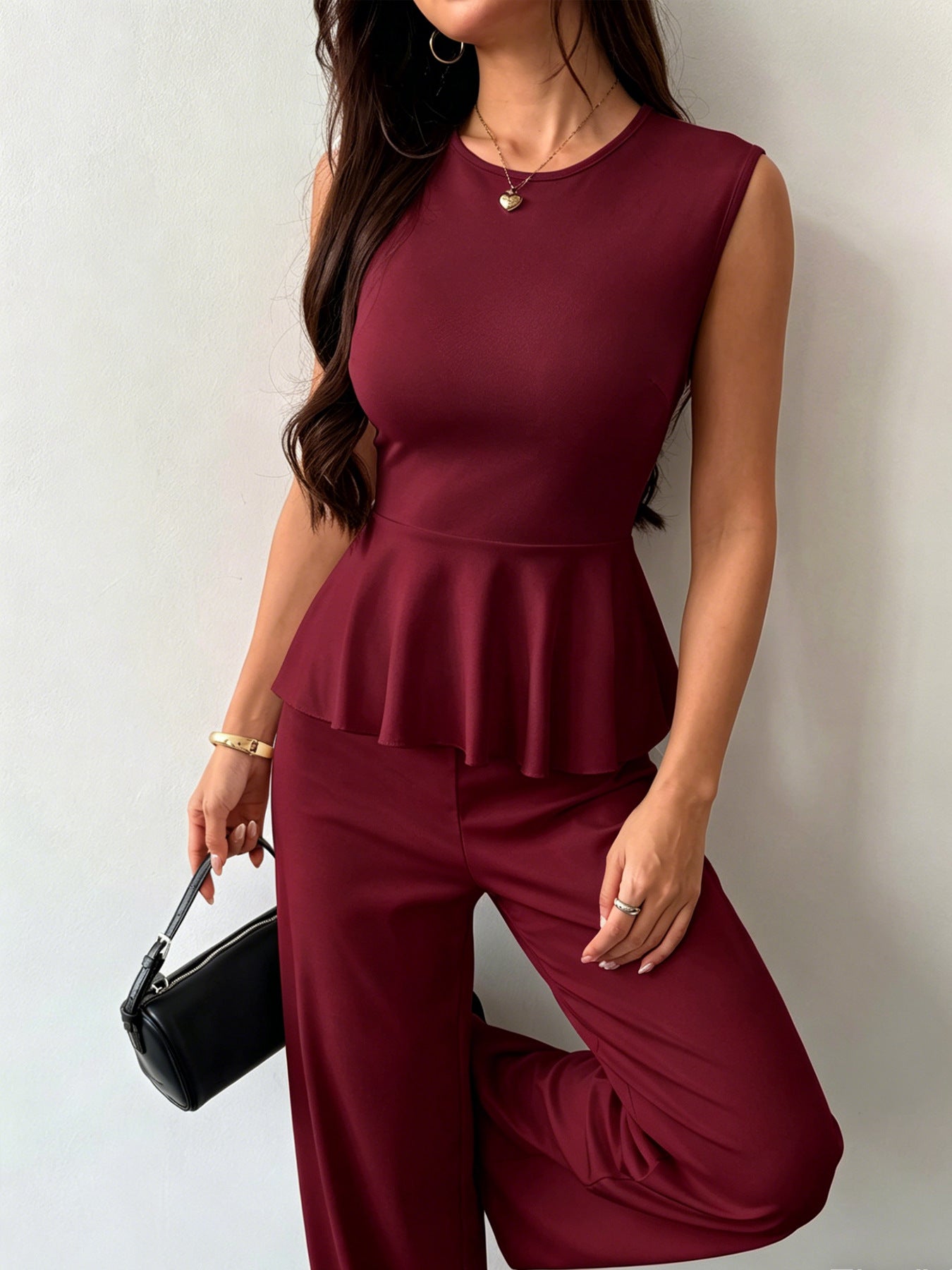 Women's Set Sleeveless Trousers Solid Color Old Tops